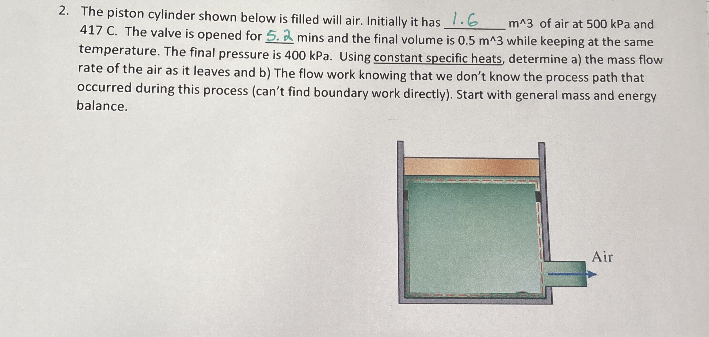 The piston cylinder shown below is filled will