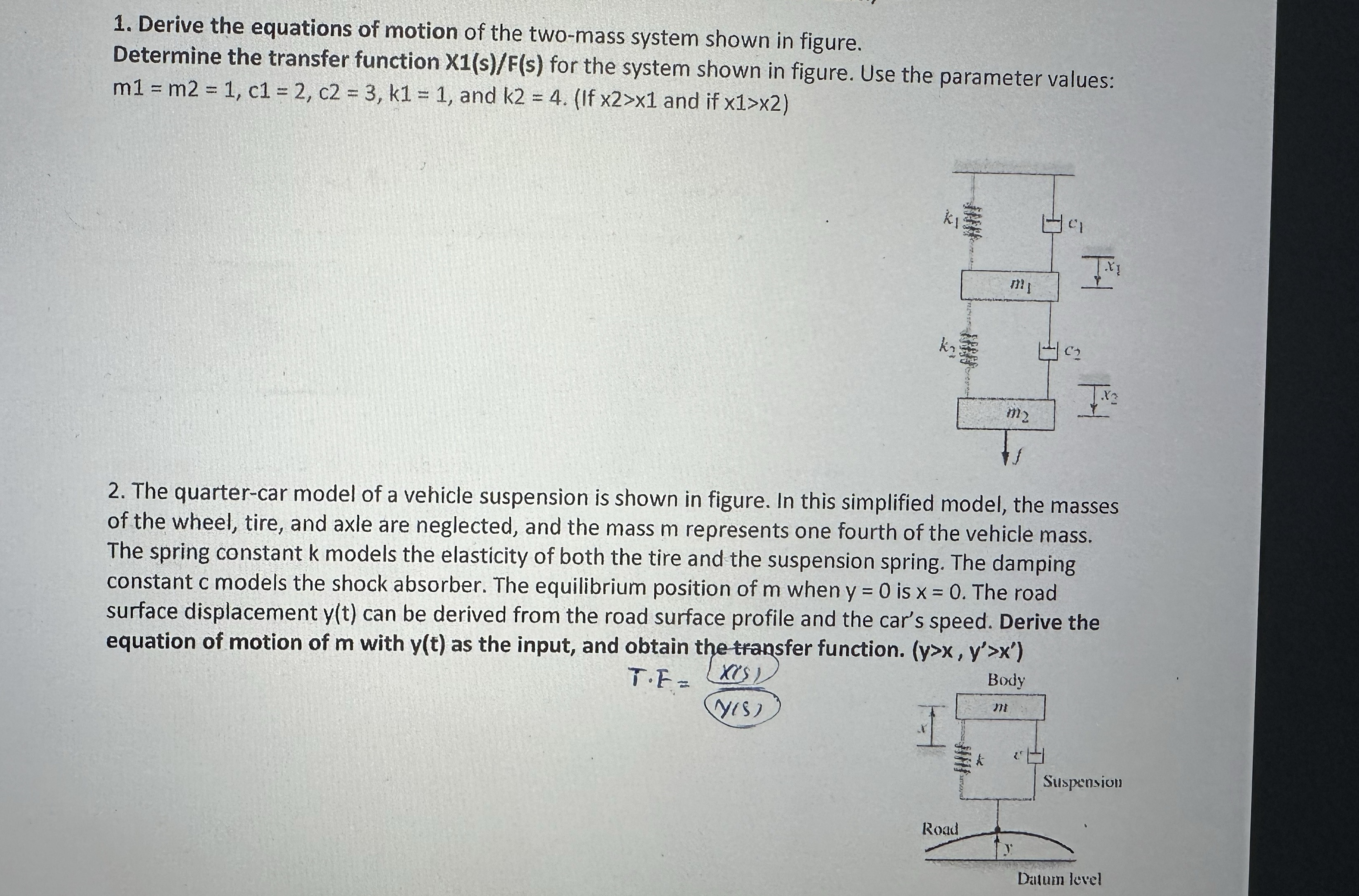 Derive the equations of motion of the two - mass