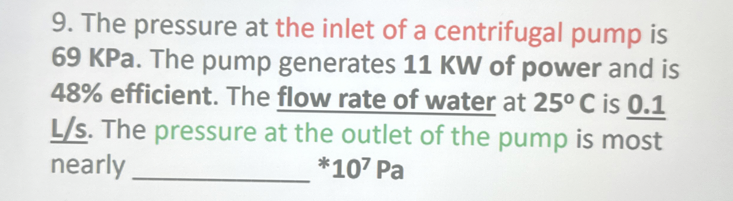 The pressure at the inlet of a centrifugal pump