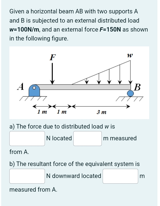 Given a horizontal beam AB with two supports A