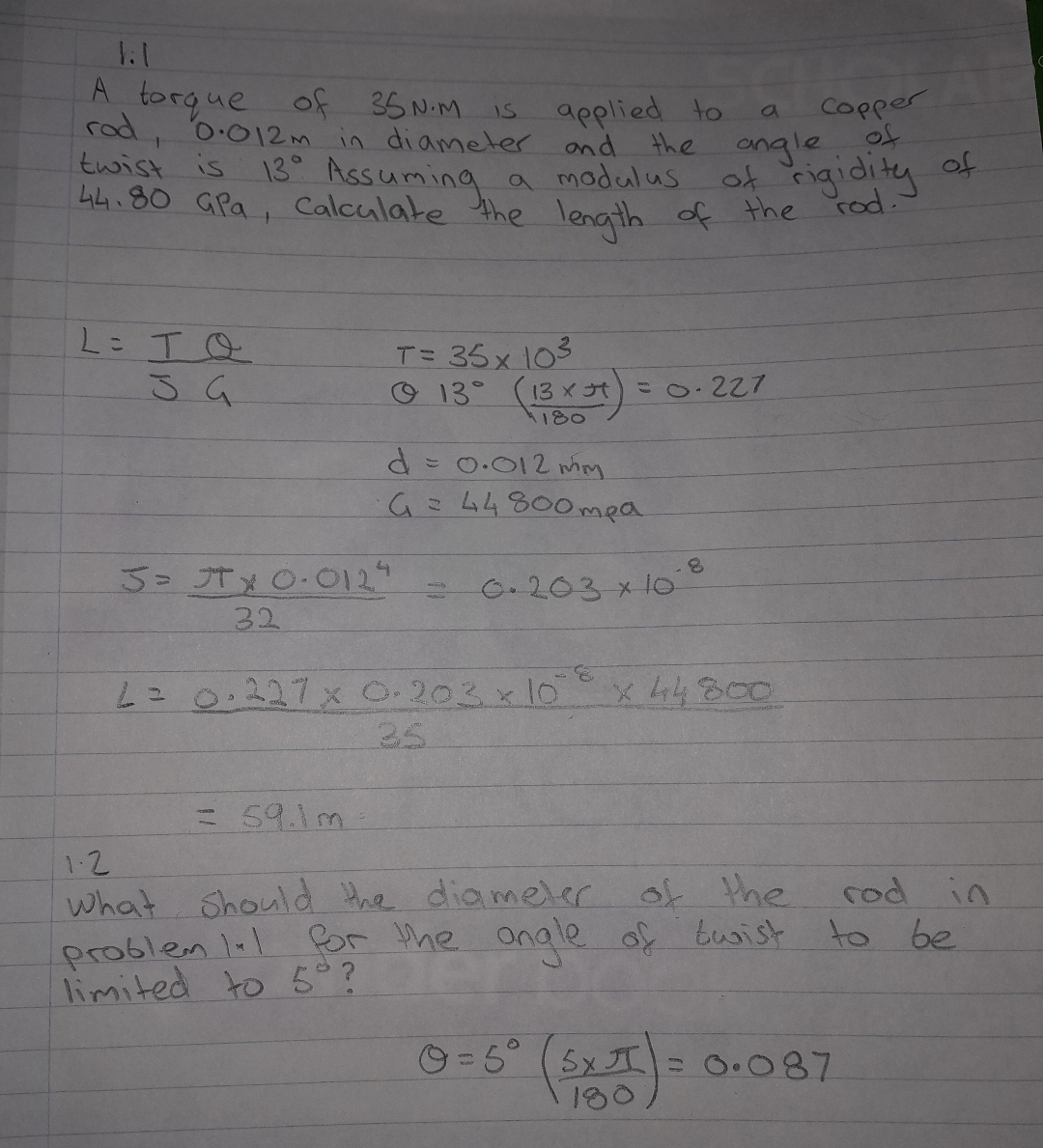 1 . 1 A torque of 3 5 N * M is applied to a