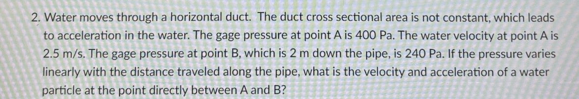 Water moves through a horizontal duct. The duct