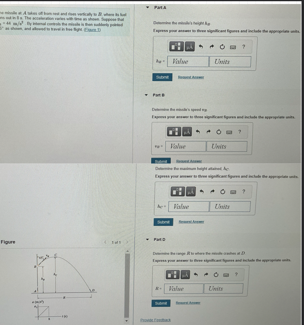 Part A he missile at A takes off from rest and