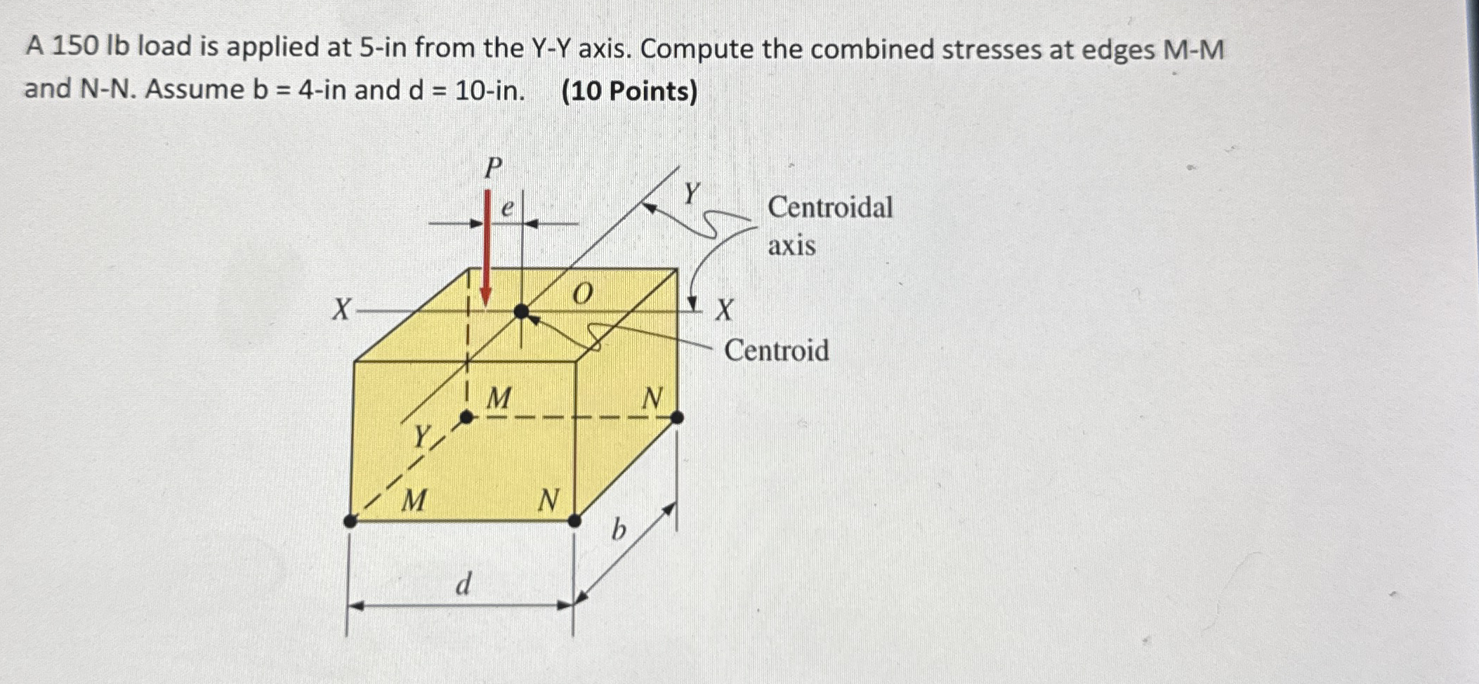 A 1 5 0 lb load is applied at 5 - i n from the Y