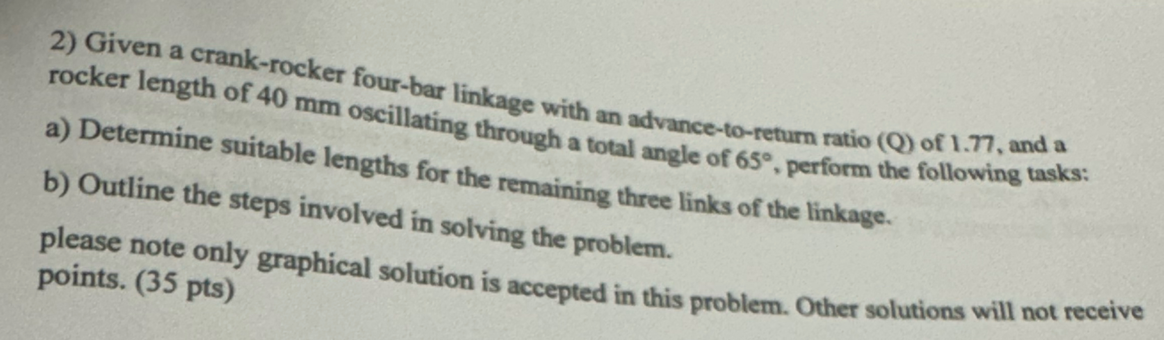 Given a crank - rocker four - bar linkage with an