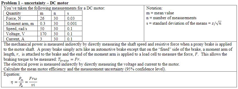Problem 1 - uncertainty - DC motor The mechanical