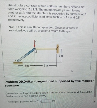 The structure consists of two uniform members A B