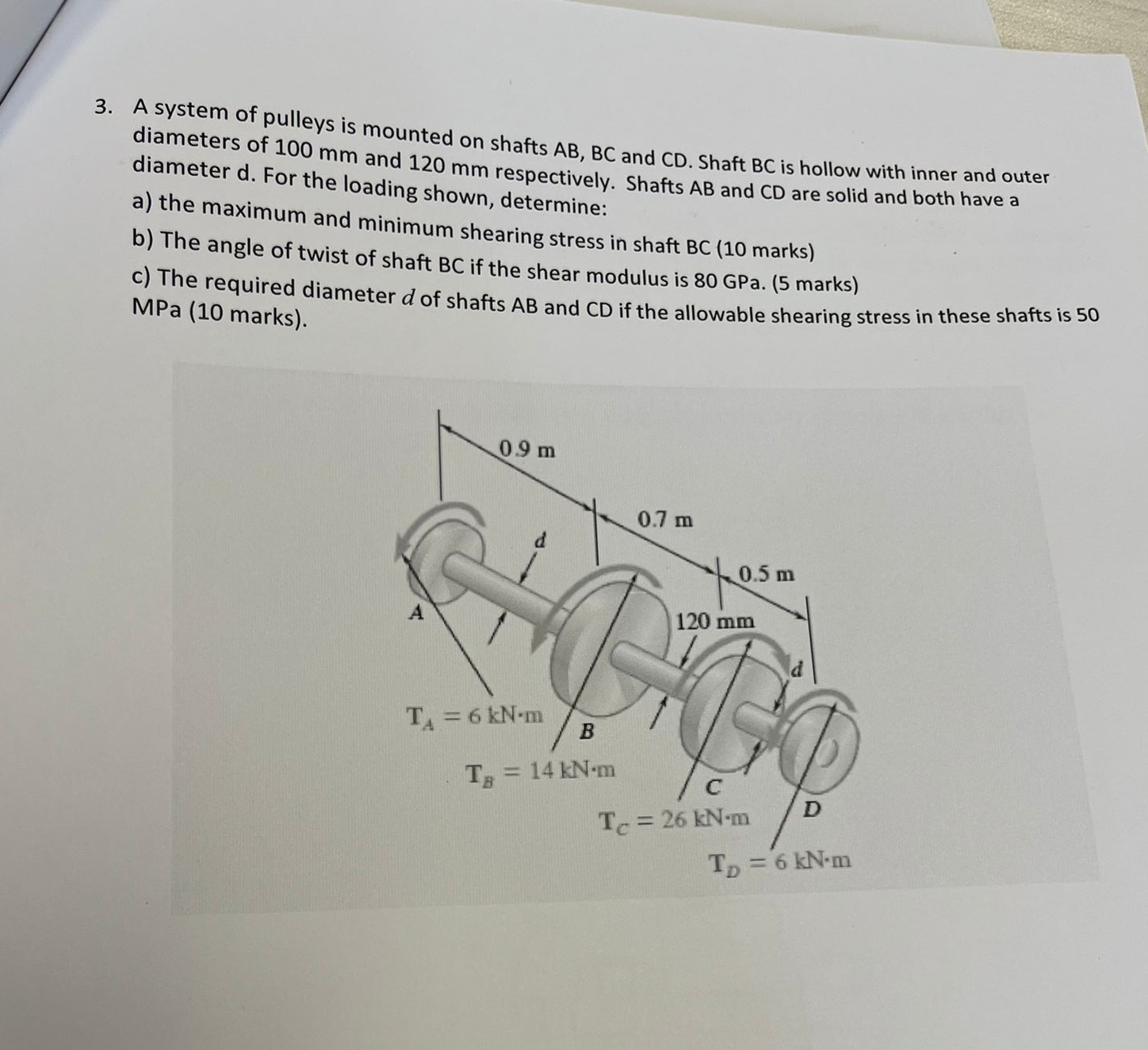 A system of pulleys is mounted on shafts A B , B