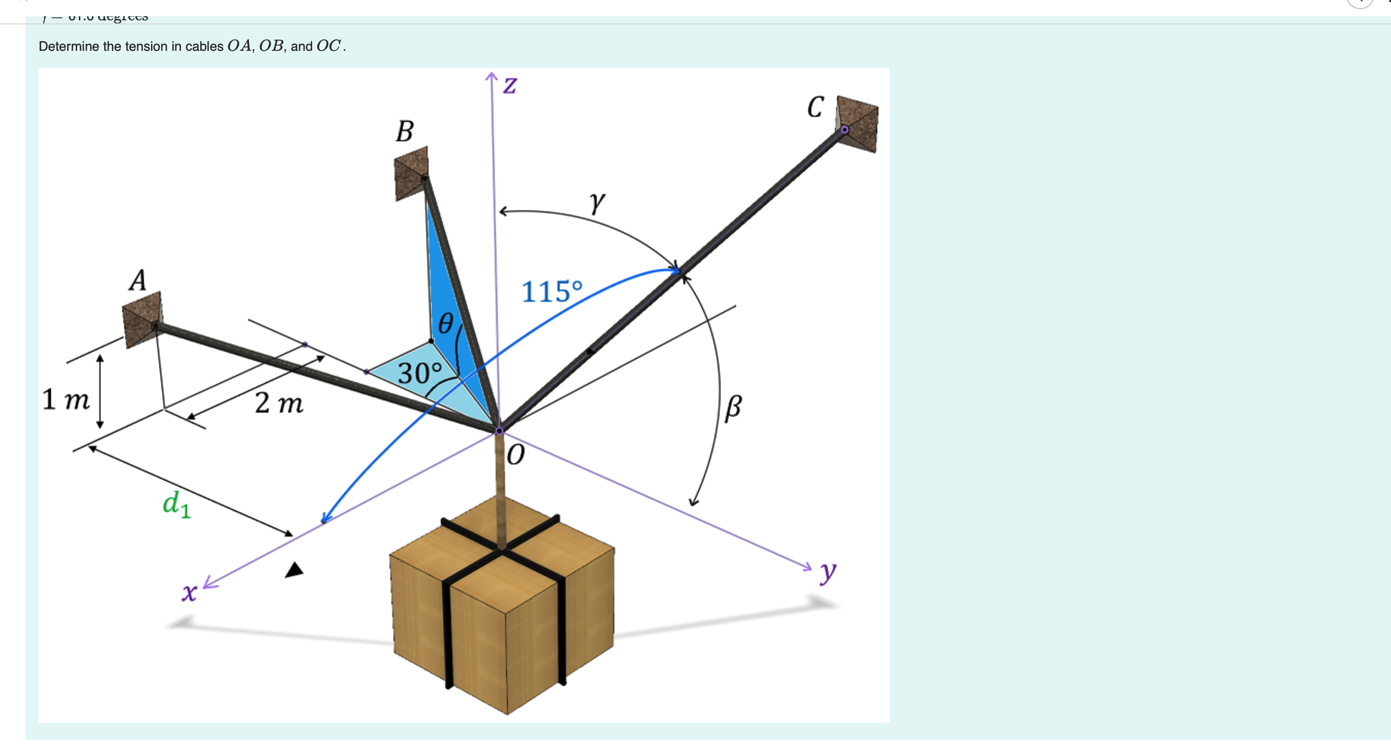 The crate suspended from O has a mass of 9 5 kg .