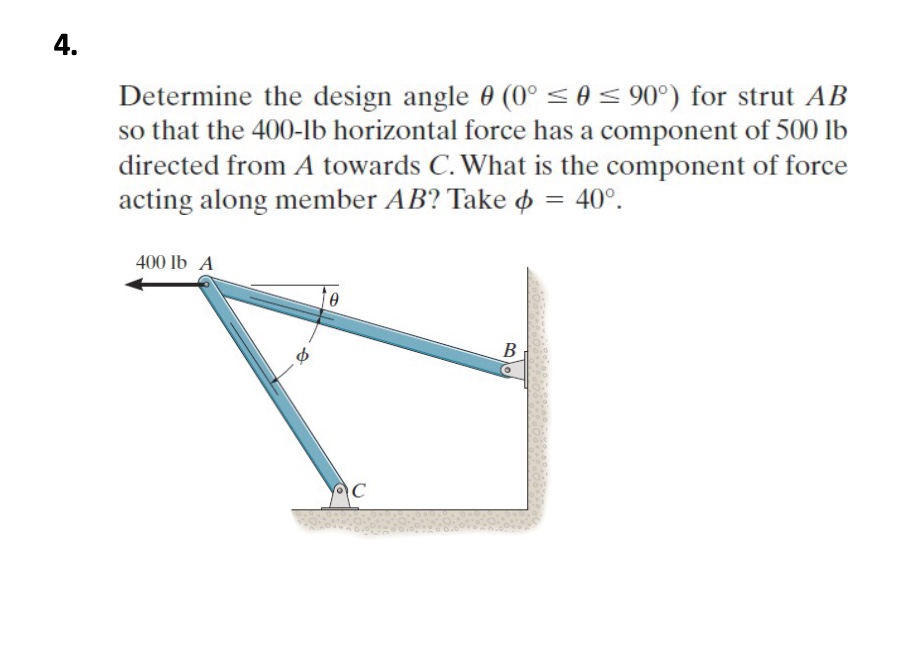 Determine the design angle ( 0 9 0 ) for strut A