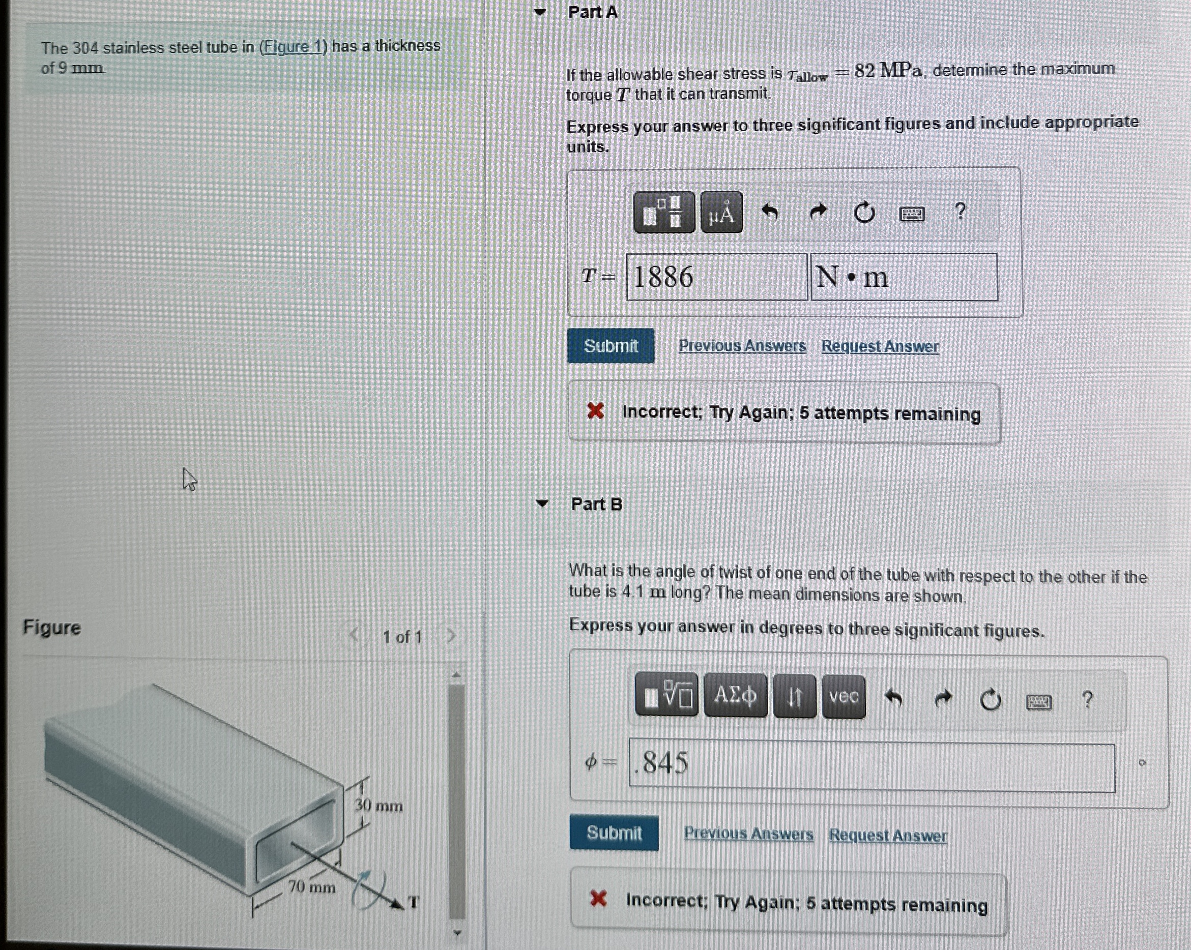 Part A The 3 0 4 stainless steel tube in ( Figure