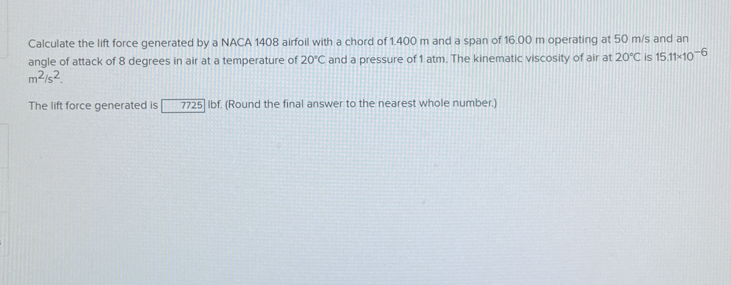 Calculate the lift force generated by a NACA 1 4