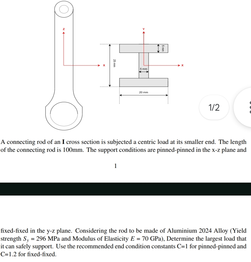 A connecting rod of an I cross section is