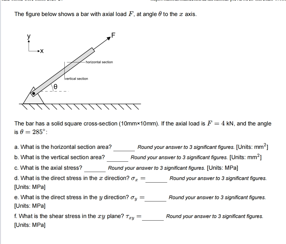The figure below shows a bar with axial load F ,