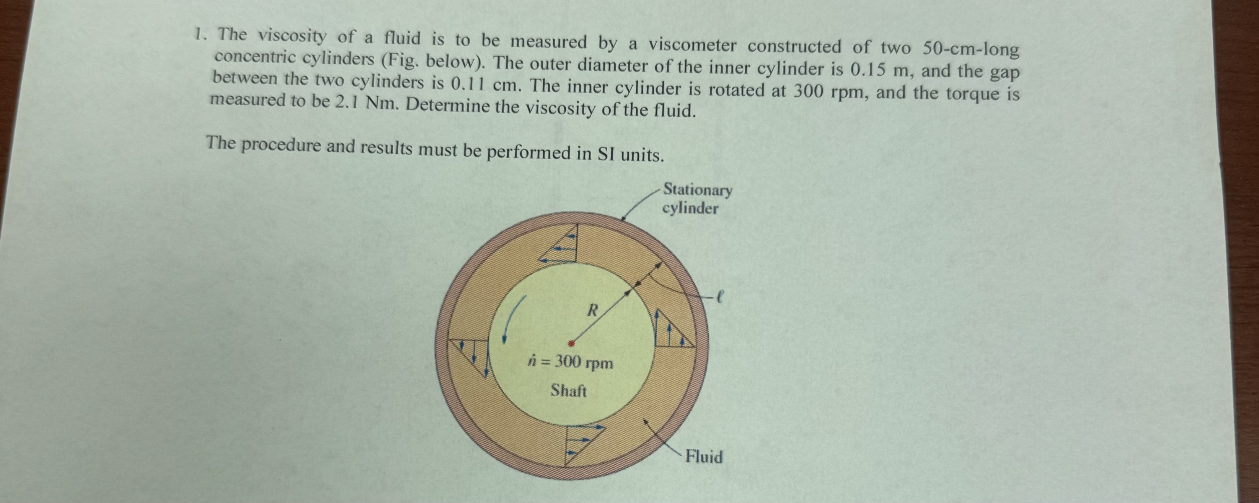 The viscosity of a fluid is to be measured by a
