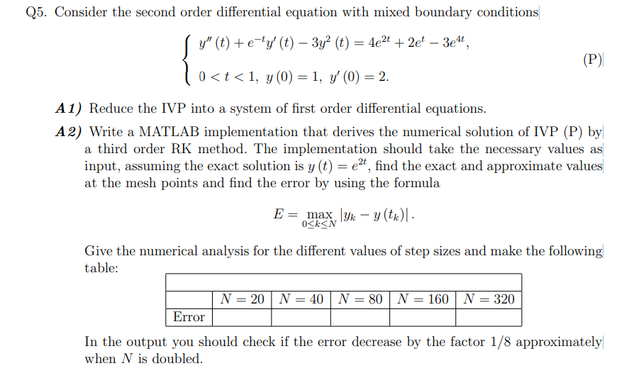 WRITE A MATLAB CODE , Consider the second order