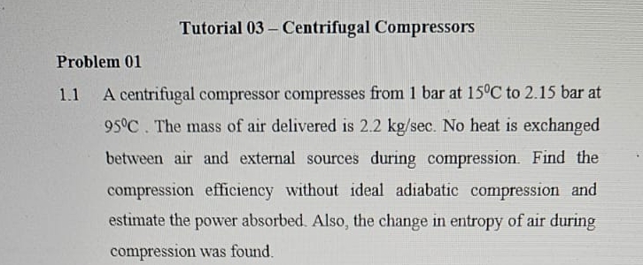 Tutorial 0 3 - Centrifugal Compressors Problem 0