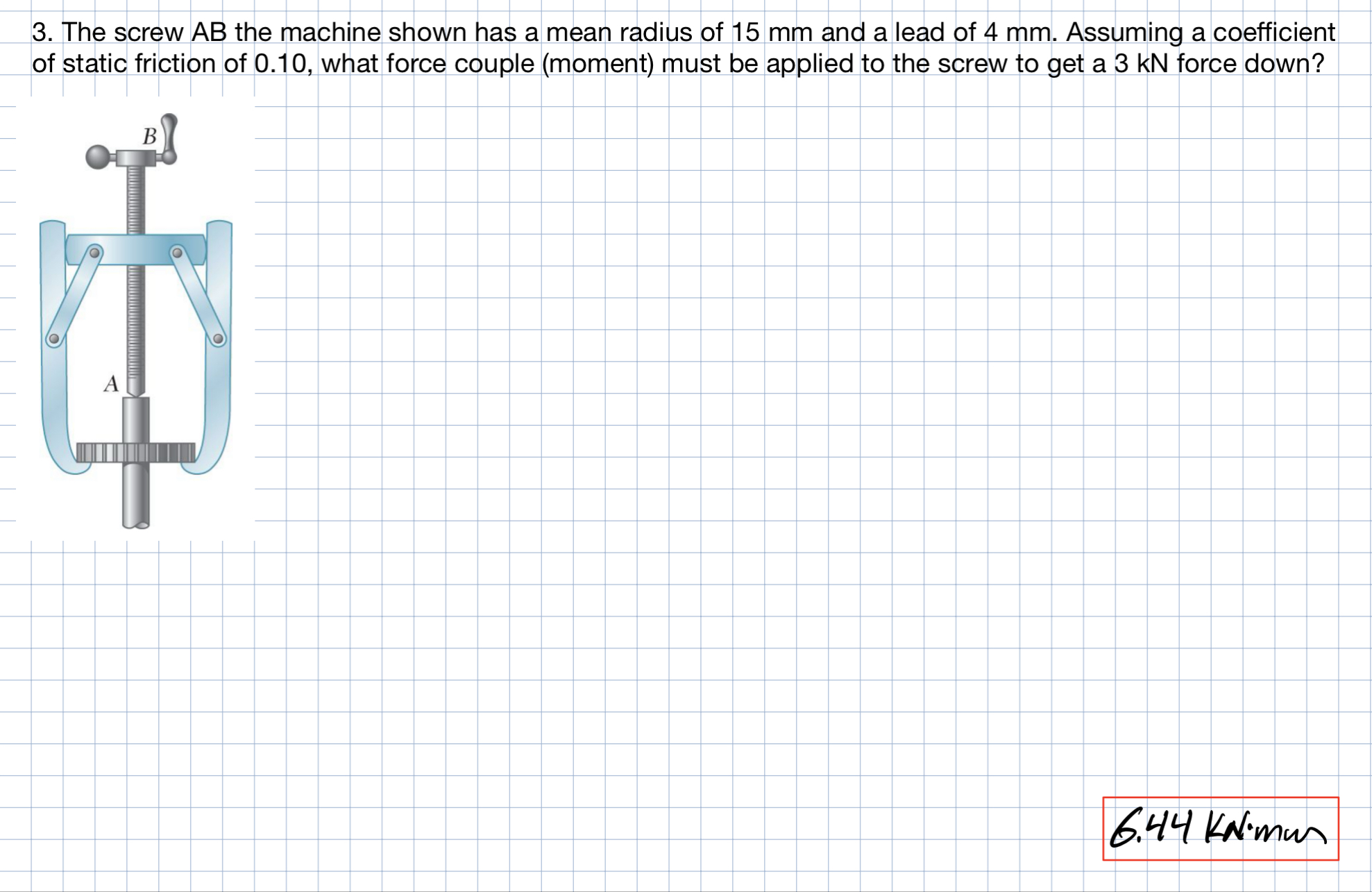 The screw A B the machine shown has a mean radius