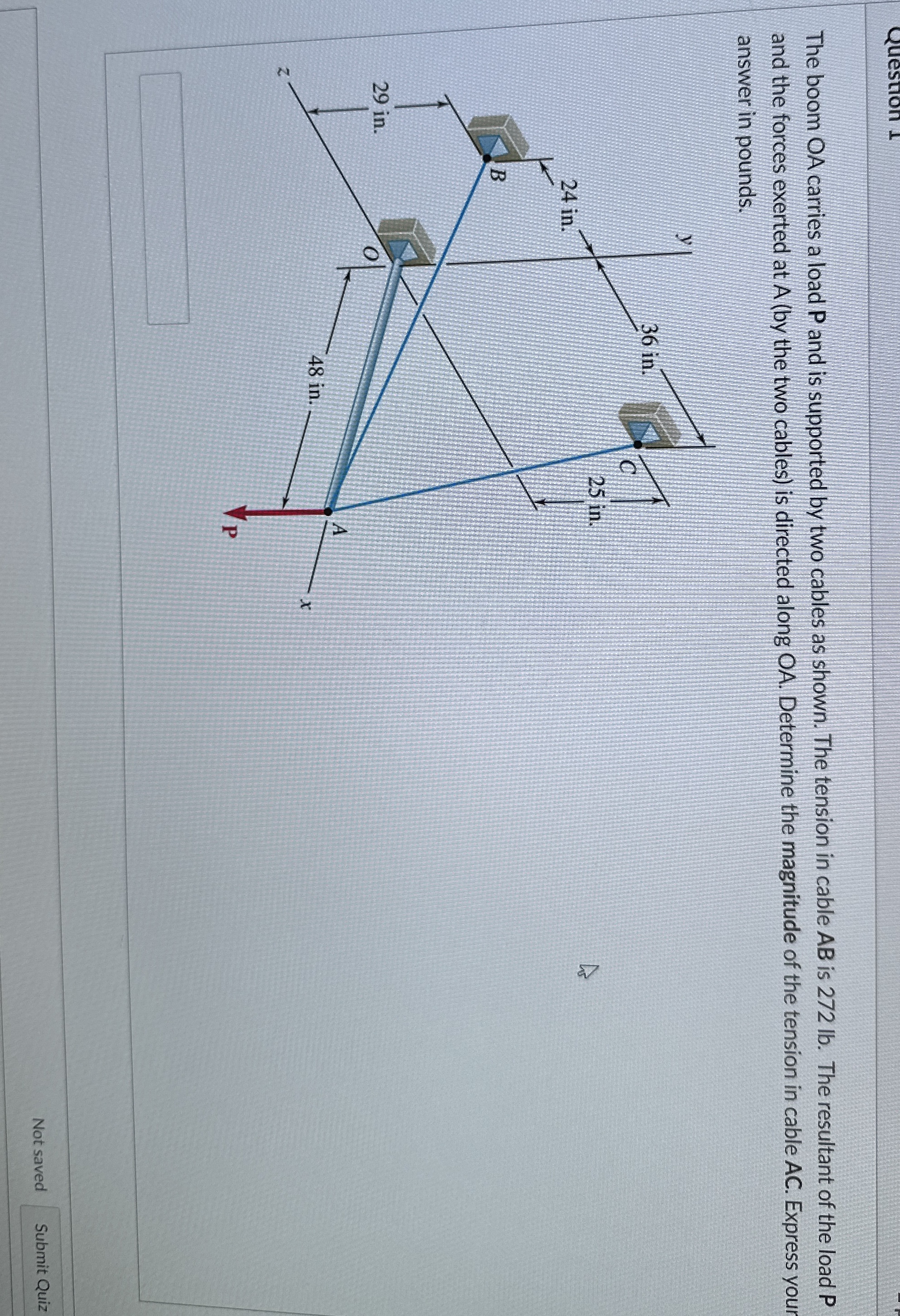The boom OA carries a load P and is supported by