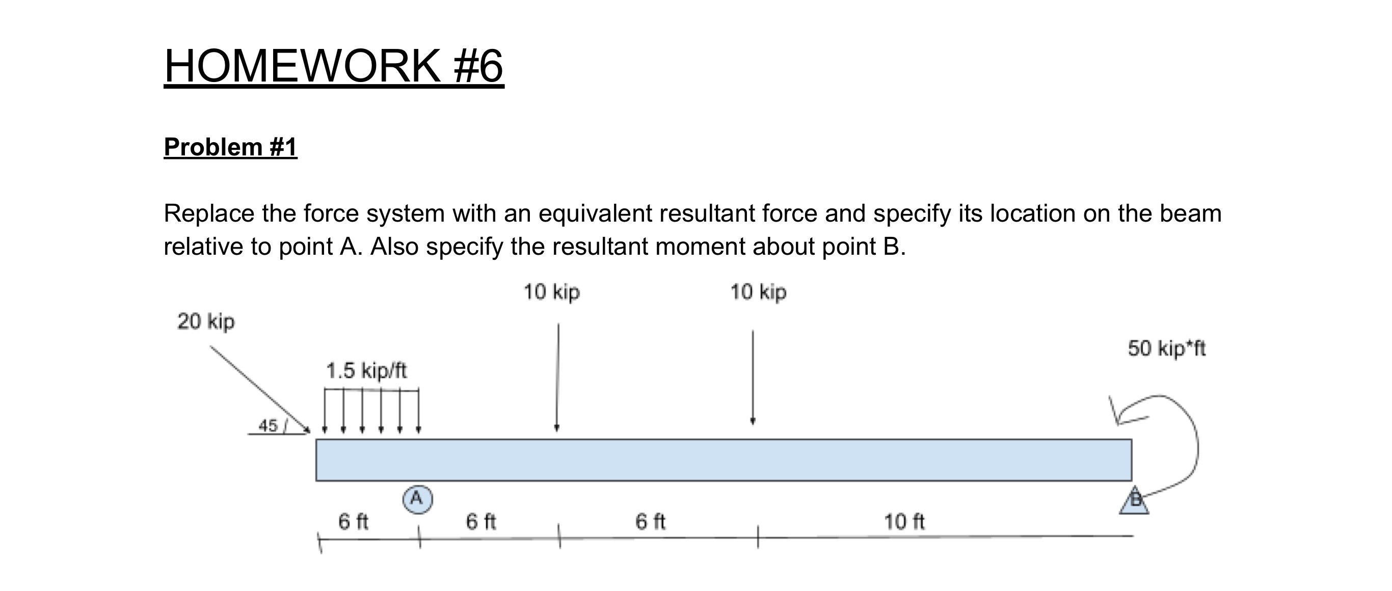 HOMEWORK # 6 Problem # 1 Replace the force system