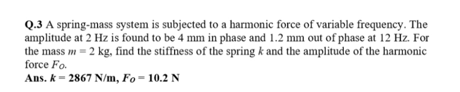 Q . 3 A spring - mass system is subjected to a