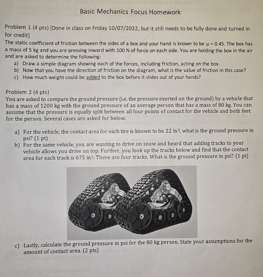 Basic Mechanics Focus Homework Problem 1 ( 4 pts