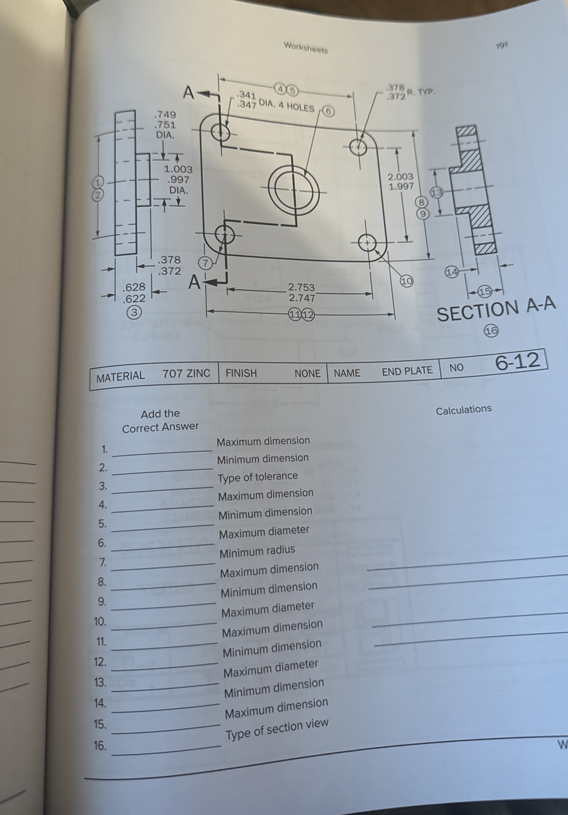 Worksheets 1 9 1 ( 1 6 ) \ table [ [ MATERIAL ,
