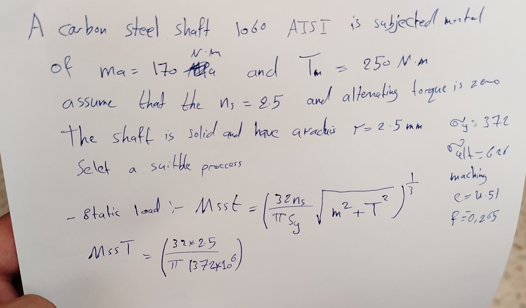 A carbon steel shaft 1 0 6 0 AIS I is subjected