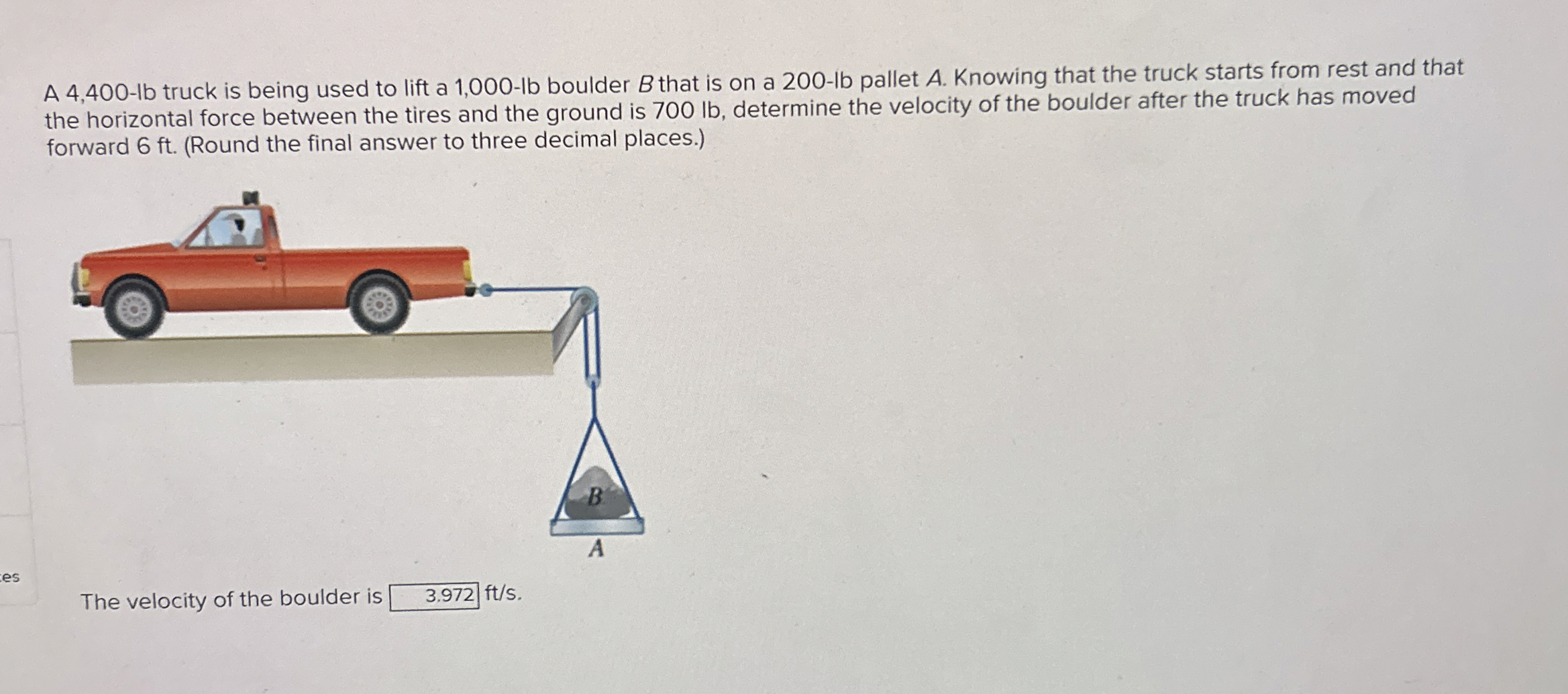 A 4 , 4 0 0 - lb truck is being used to lift a 1