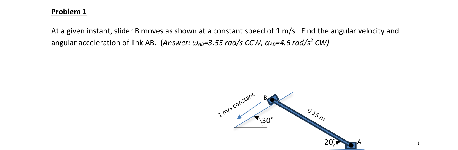 Problem 1 At a given instant, slider B moves as