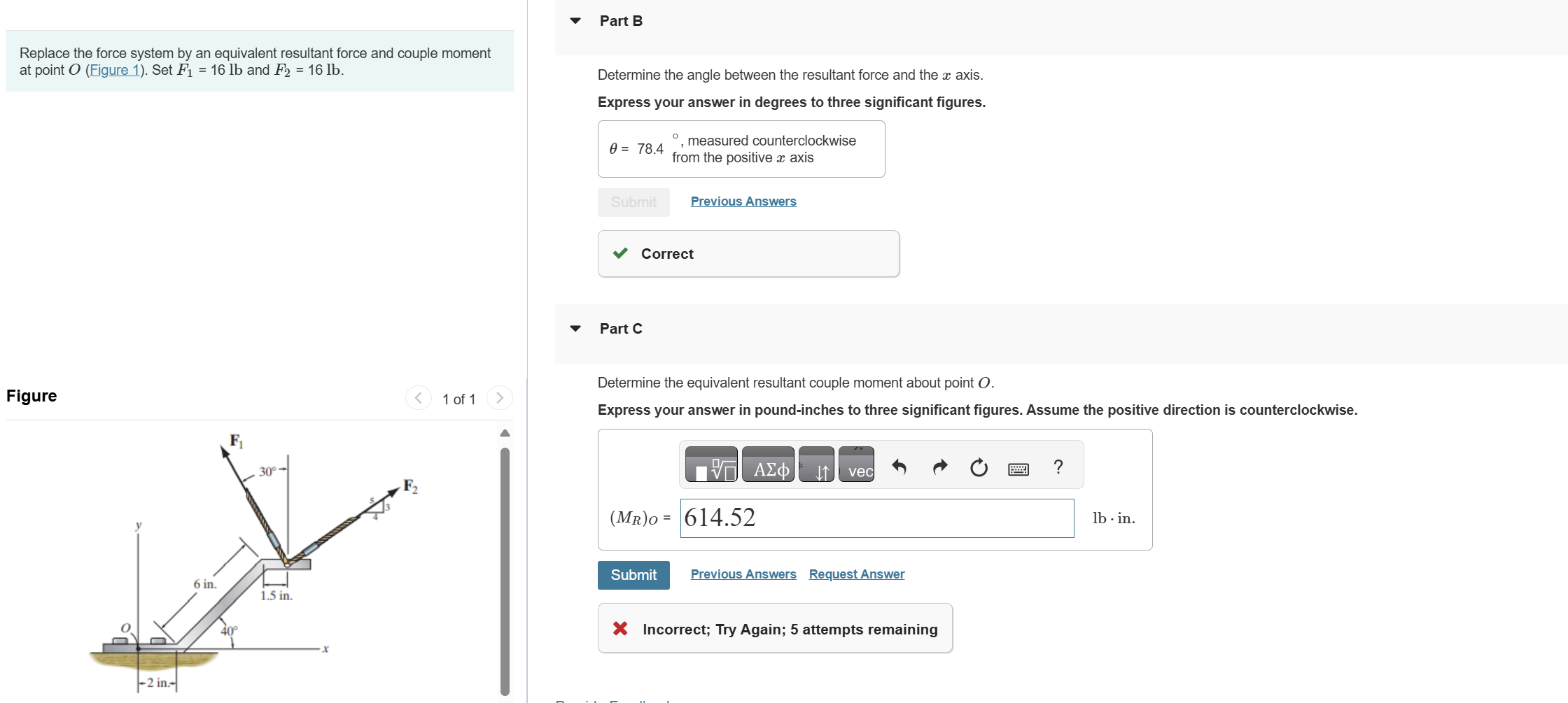 Part B Replace the force system by an equivalent