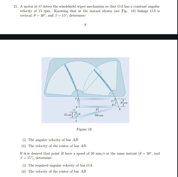 A motor at O drives the windshield wiper