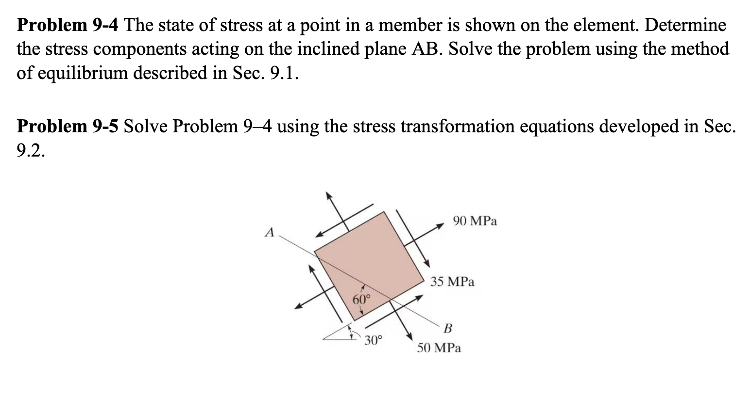 Problem 9 - 4 The state of stress at a point in a