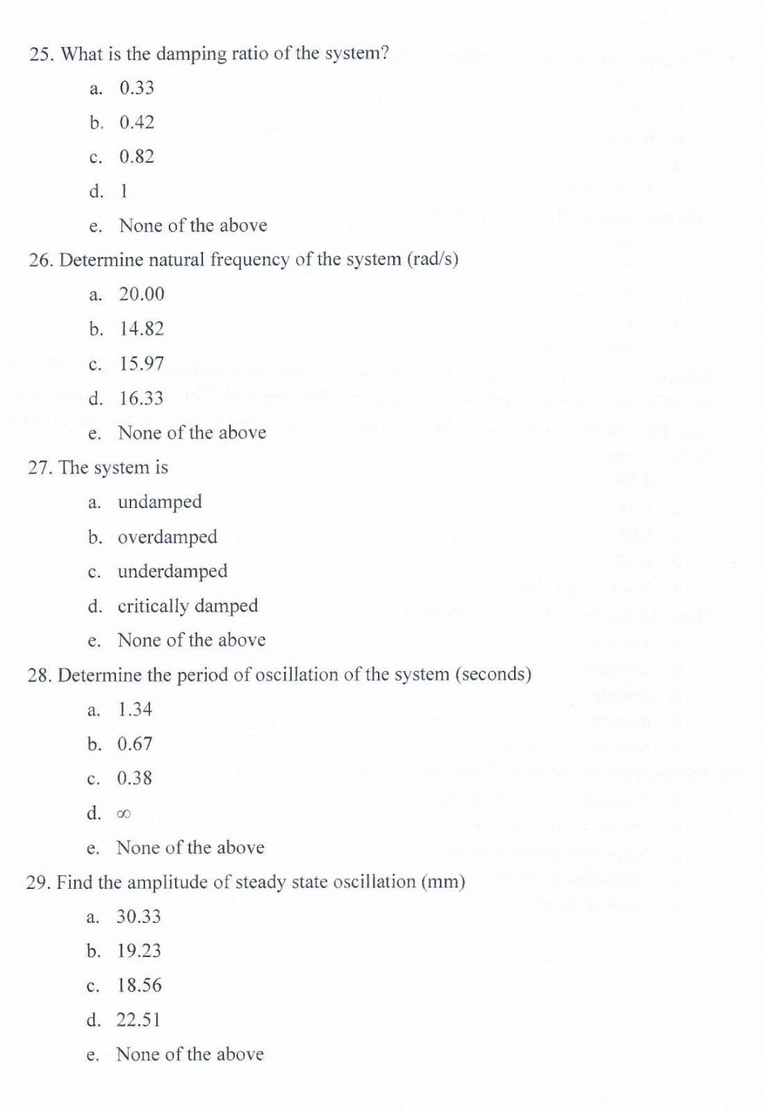 What is the damping ratio of the system? a . 0 .