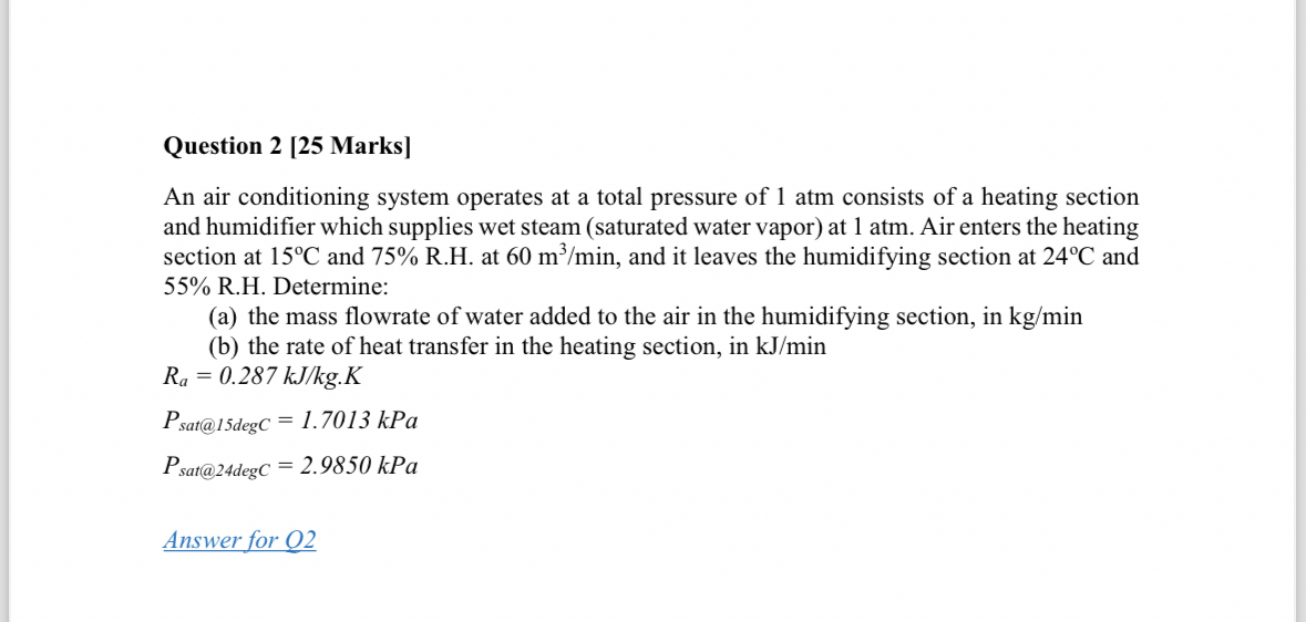 Question 2 [ 2 5 Marks ] An air conditioning