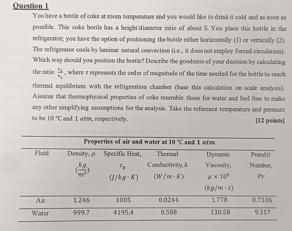 Question 1 You have a bottle of coke at room