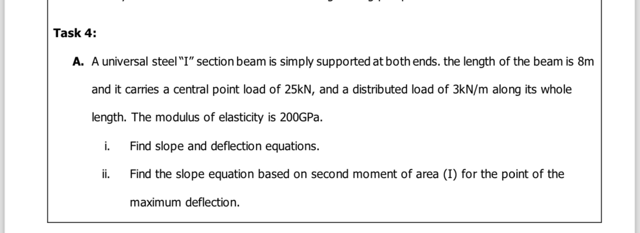 Task 4 : A . A universal steel "I" section beam