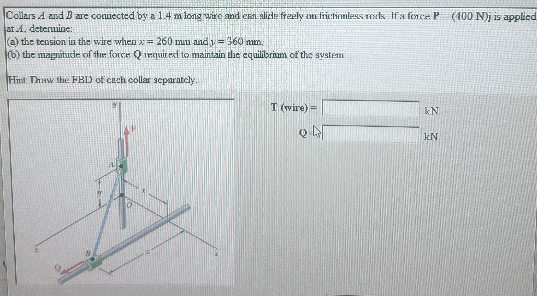 Collars A and B are connected by a 1 . 4 m long