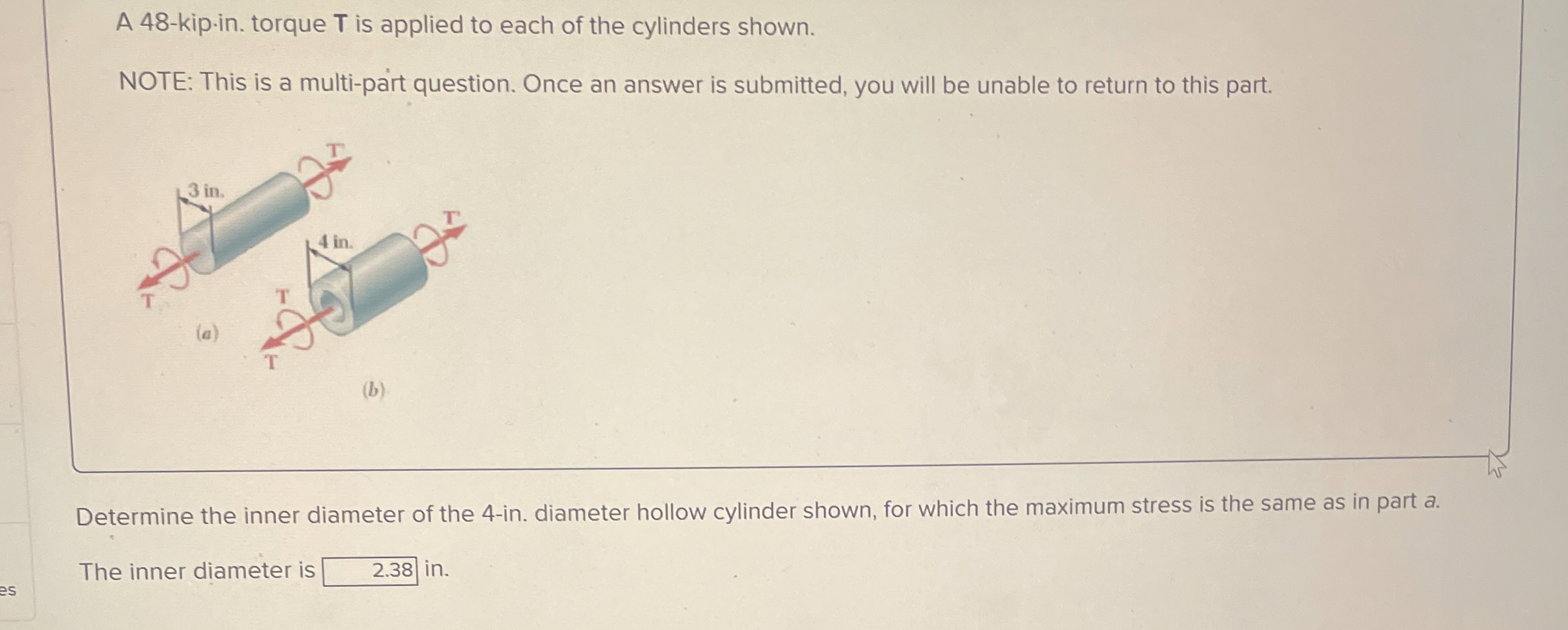 A 4 8 - kip.in . torque T is applied to each of