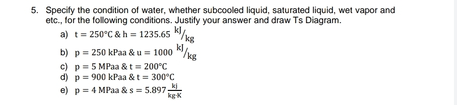 Specify the condition of water, whether subcooled
