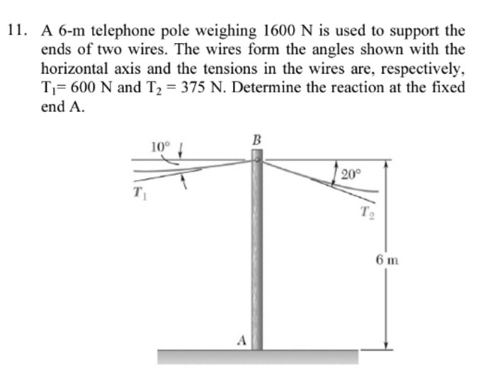 A 6 - m telephone pole weighing 1 6 0 0 N is used