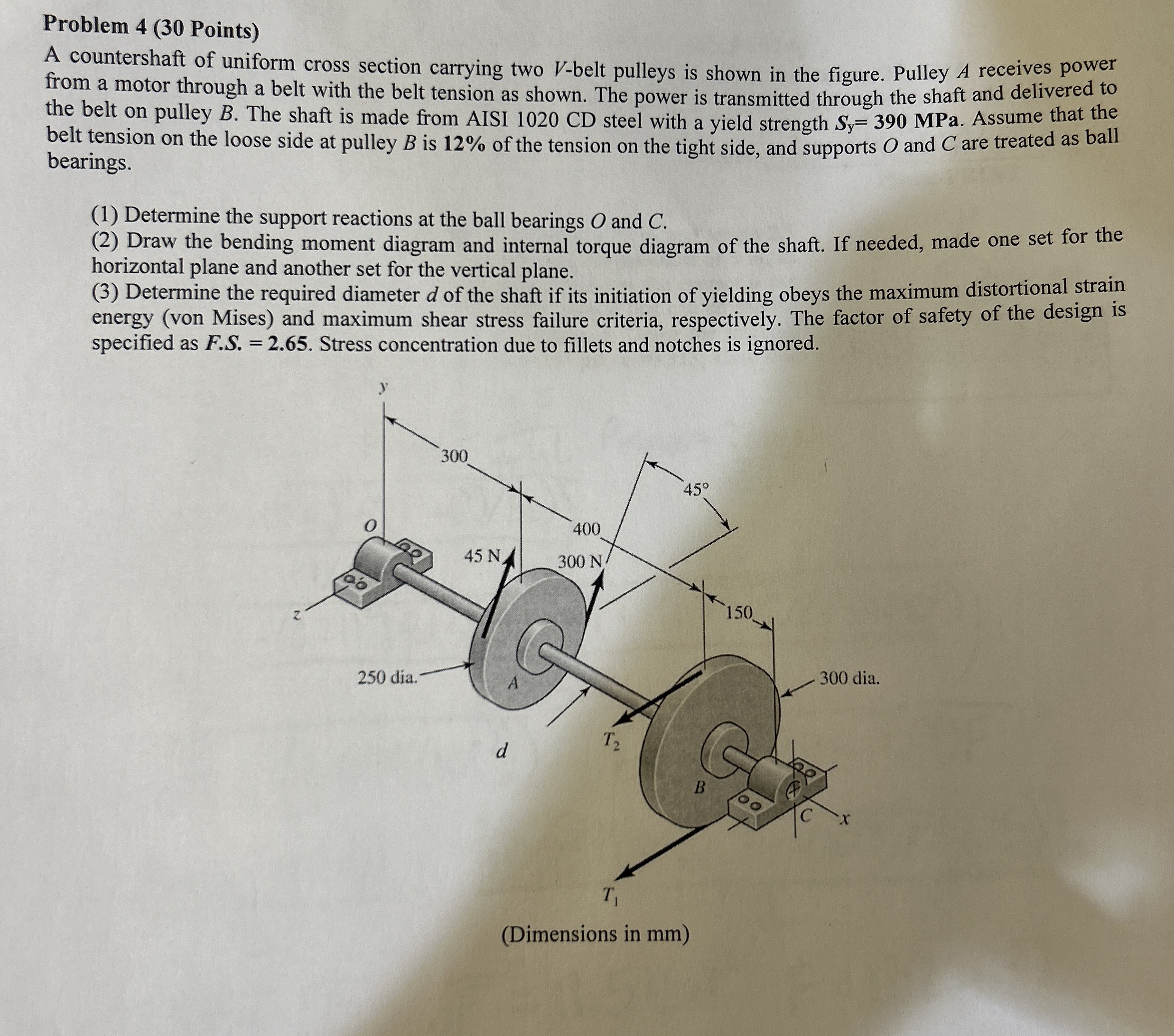 Problem 4 ( 3 0 Points ) A countershaft of