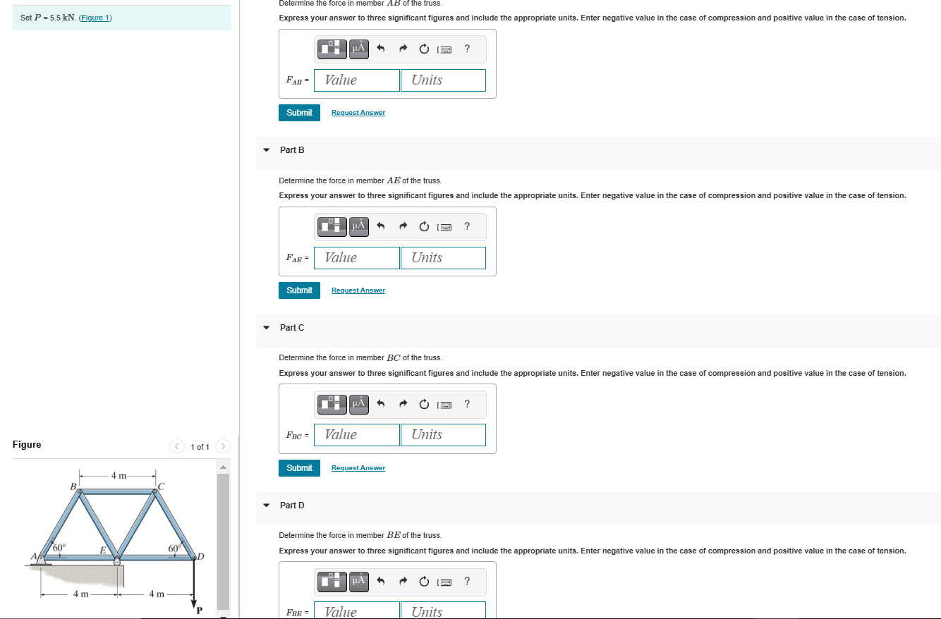 Set \ ( P = 5 . 5 \ mathrm { kN } \ ) . ( Figure