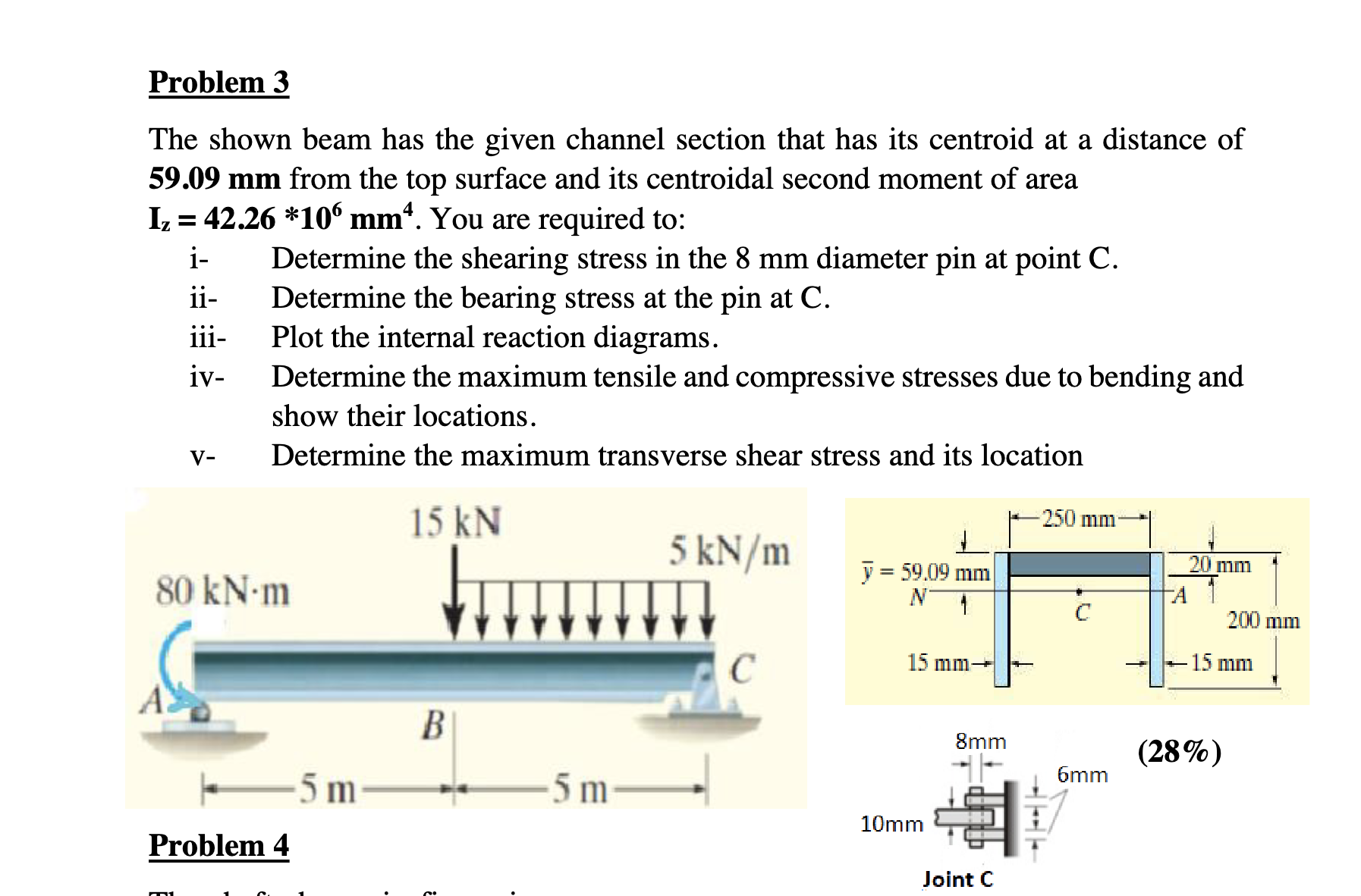 Problem 3 The shown beam has the given channel