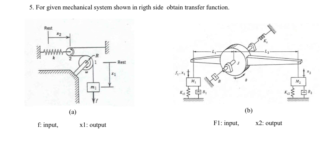 5 . For given mechanical system shown in rigth