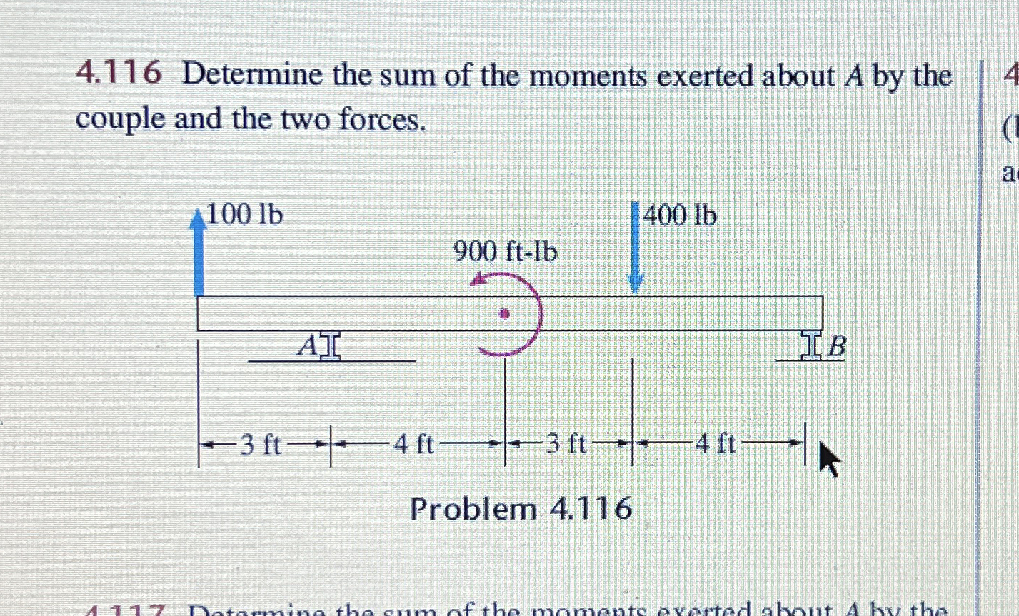 4 . 1 1 6 Determine the sum of the moments