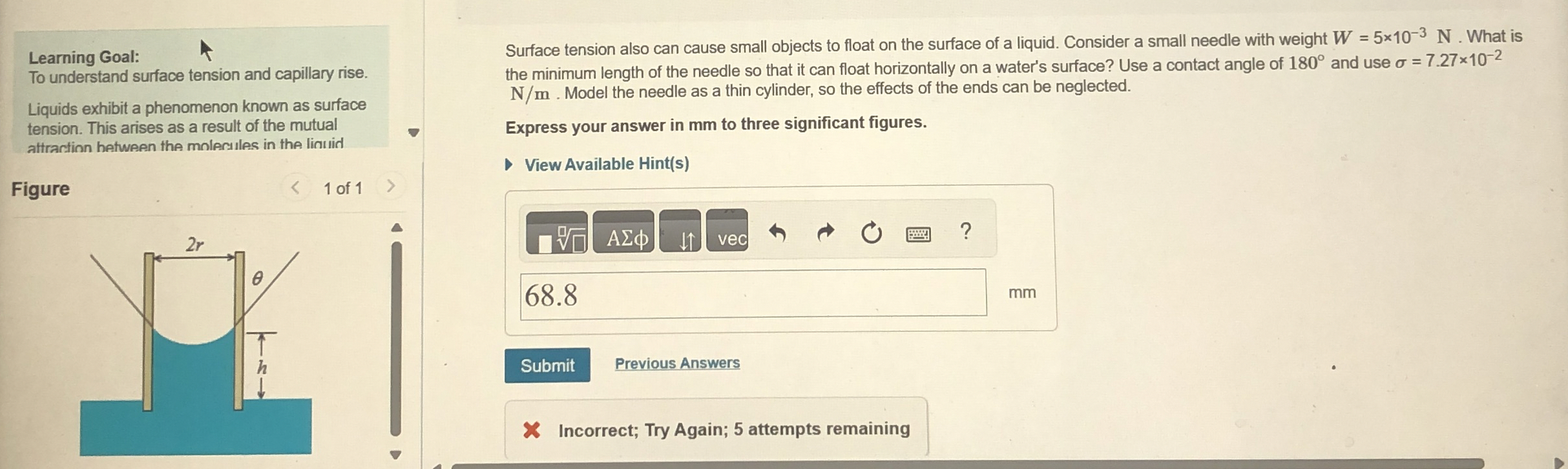 Learning Goal: To understand surface tension and