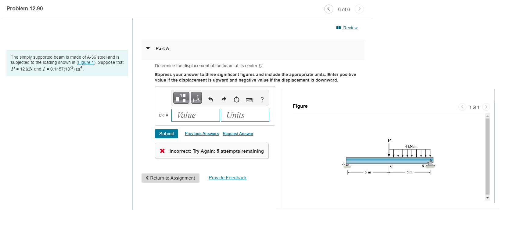 Problem 1 2 . 9 0 The simply supported beam is
