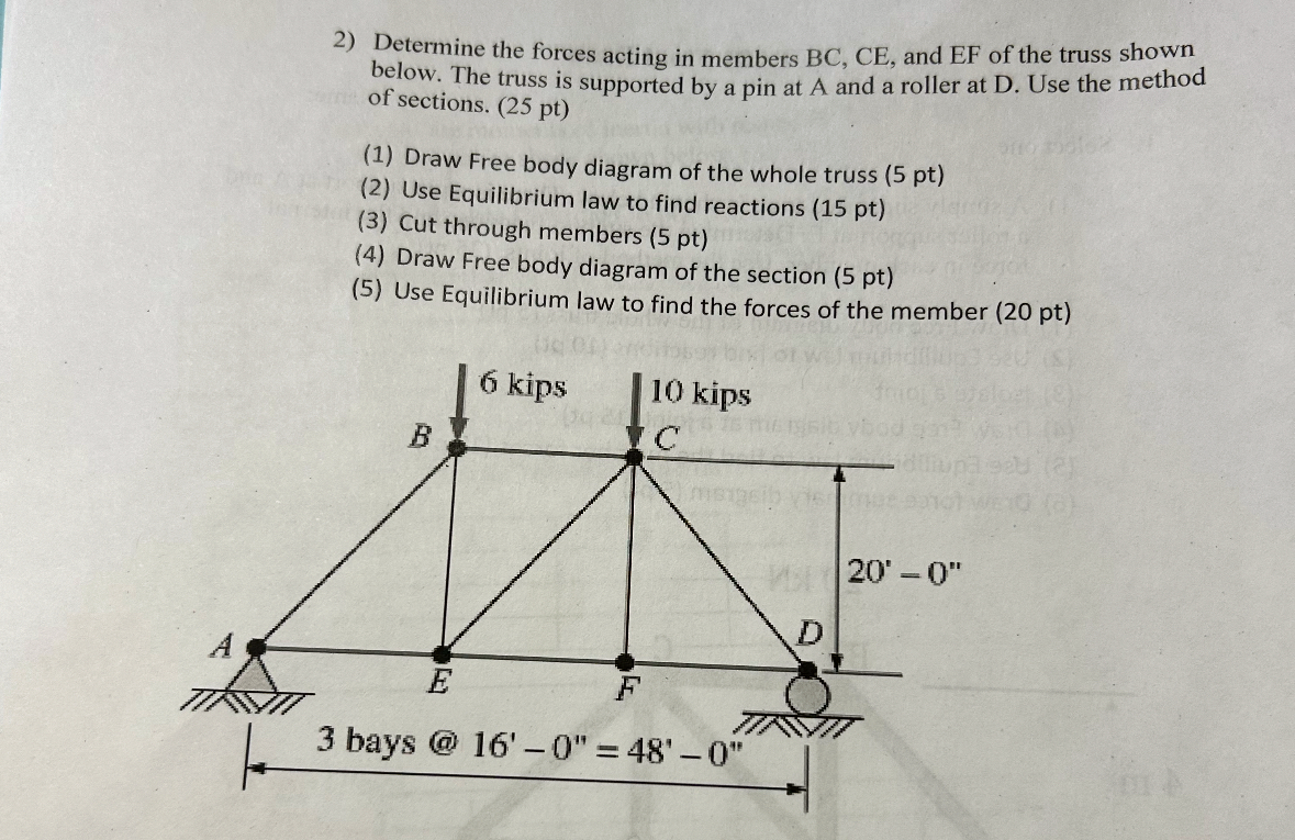 Determine the forces acting in members B C , C E