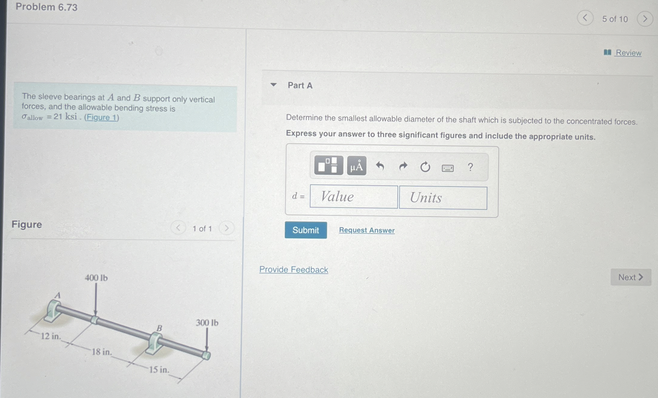 Problem 6 . 7 3 5 of 1 0 The sleeve bearings at A